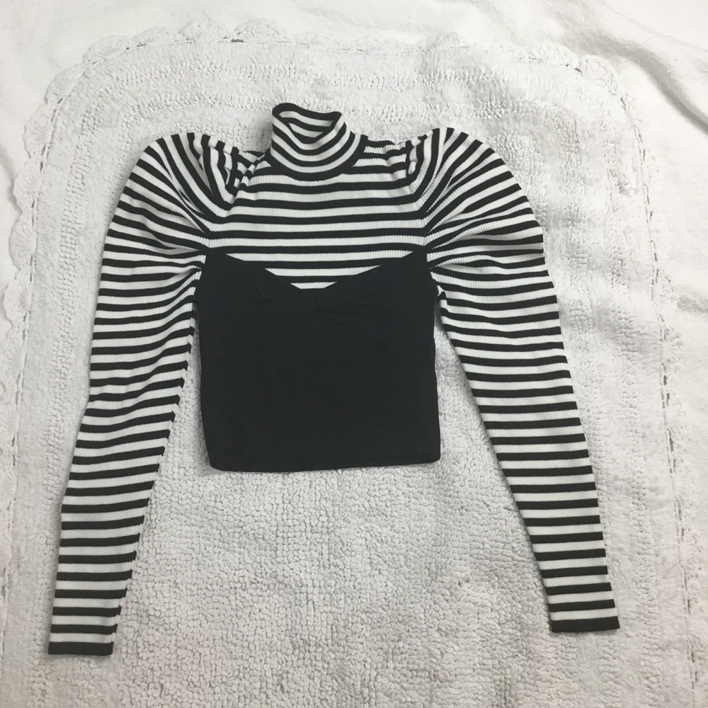 ZARA Crop Puff Shoulder StripedTop size S